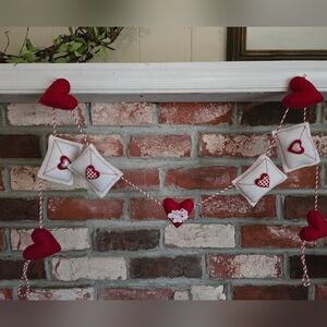 Love Letters Bow Garland Decor Rustic Valentine's Day Cottagecore Red Felt OOAK